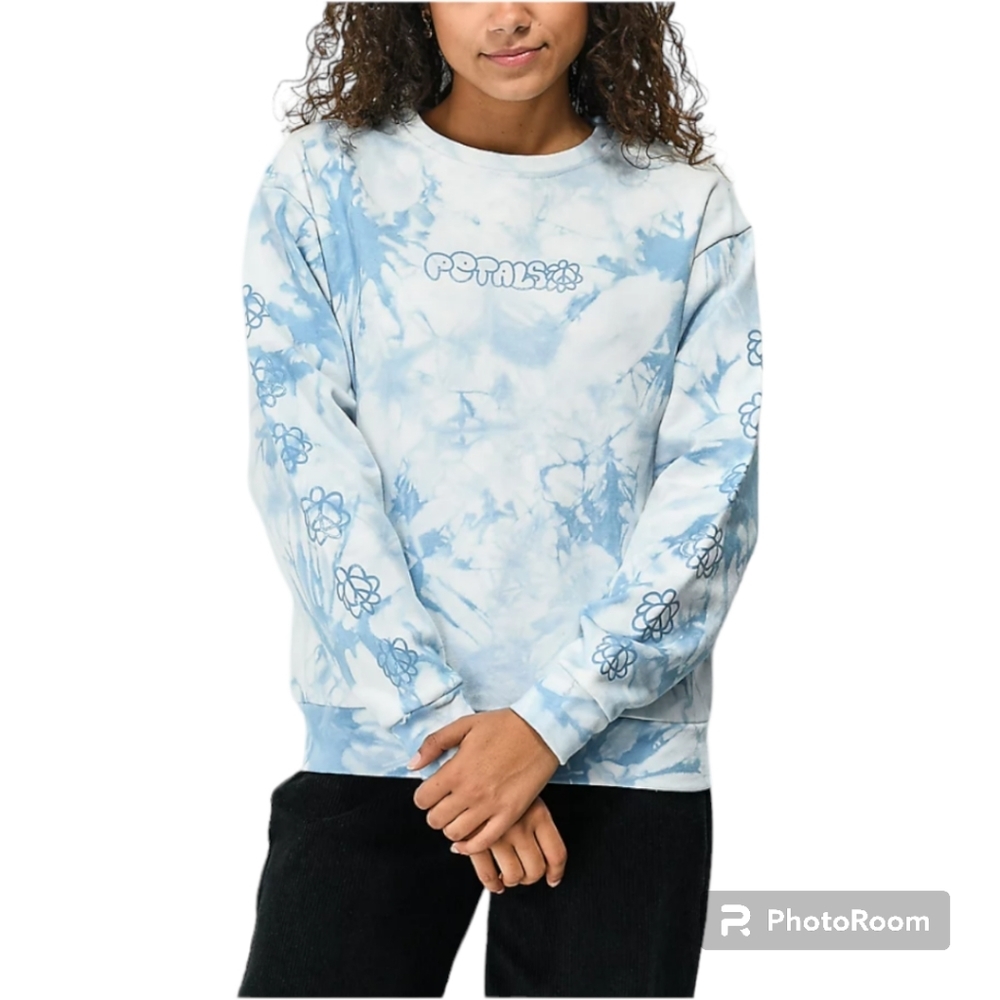 Petals & Peacocks "Peace and Petals" Blue Tie Dye Crewneck